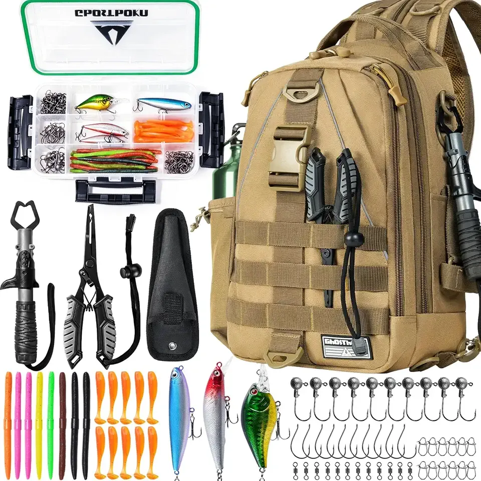 Ghosthorn Fishing Backpack with Tackle Boxes Fish Lip Gripper Pliers Lures Waterproof Tackle Bag with Rod Holder Fishing Gear