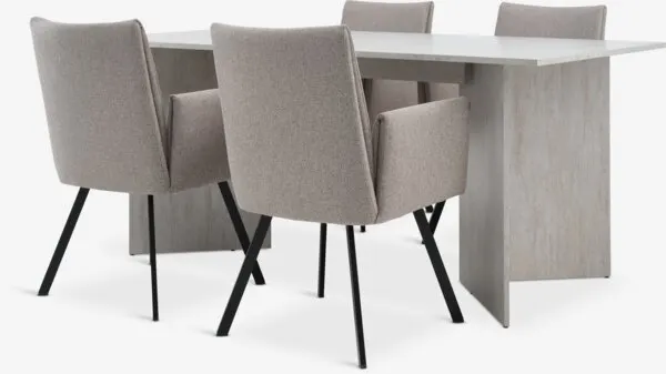 KRONDAL + GJESING KRONDAL L180 tafel travertijn + 4 GJESING stoelen beige/eik