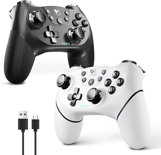 AceGamer Wireless Pro Controller for Nintendo Switch/Lite/OLED/Switch 2/PC, 2 pack, Dual Vibration/Turbo/Ergonomic ! (Black&White)