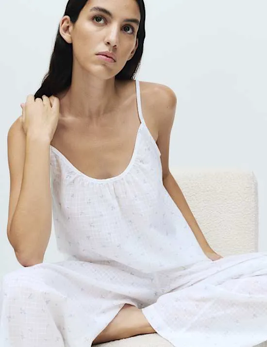 Pure Cotton Dobby Grid Ditsy Print Cami Top