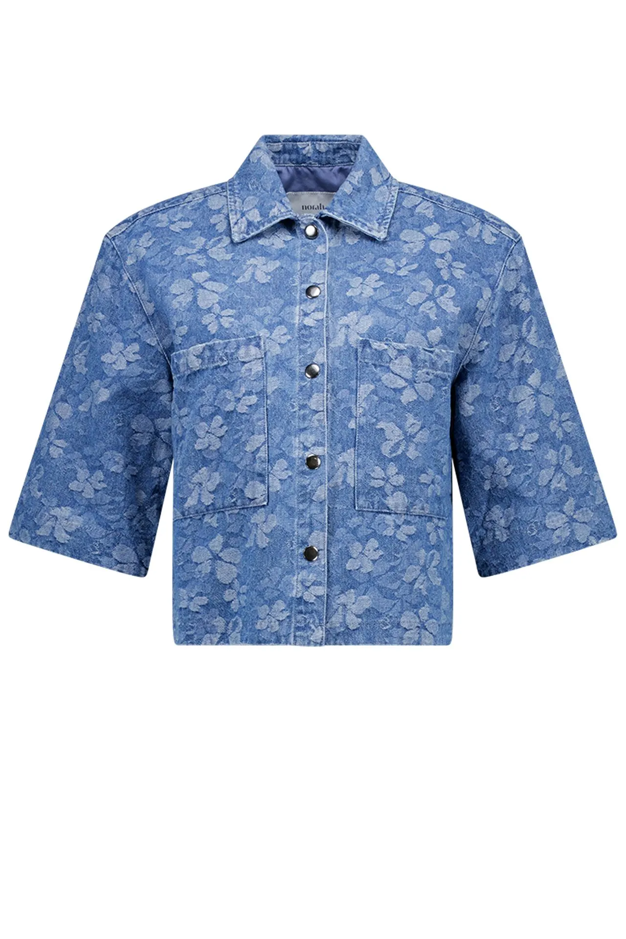 Denim blouse met bloemen