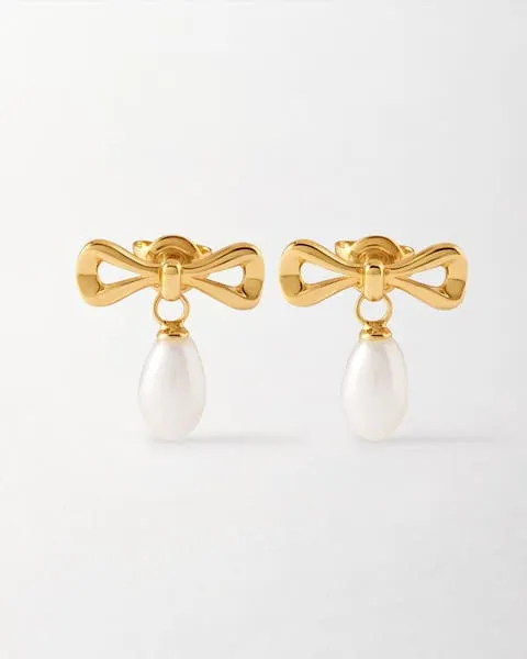 Edge of Ember Bow Pearl Earrings