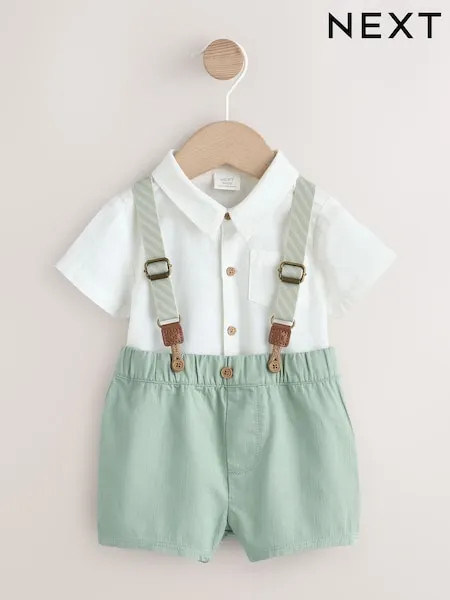 Blue Shirt Body Shorts and Braces Baby Set 3 Piece (0mths-2yrs)