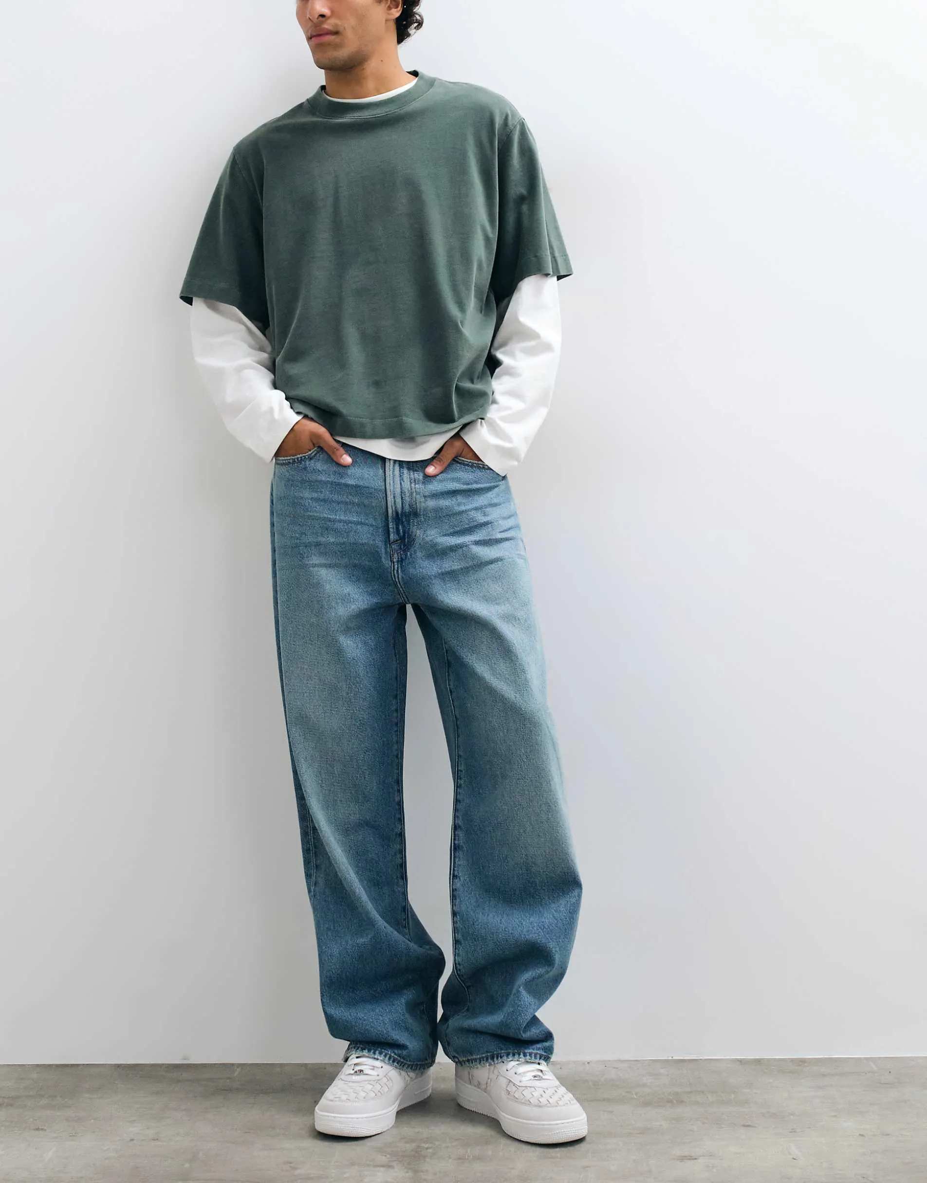 Abercrombie & Fitch baggy fit jeans in green tinted blue wash