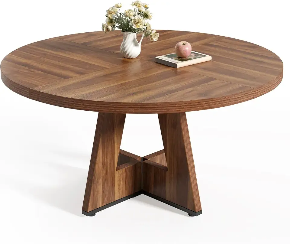 LITTLE TREE Round Dining Table for 4-6 People, 47 Inches Dining Room Table with Wooden Pedestal Base, Brown Dinner Tables, Circle Kitchen Tables for Kitchen, Living Room(Table Only)