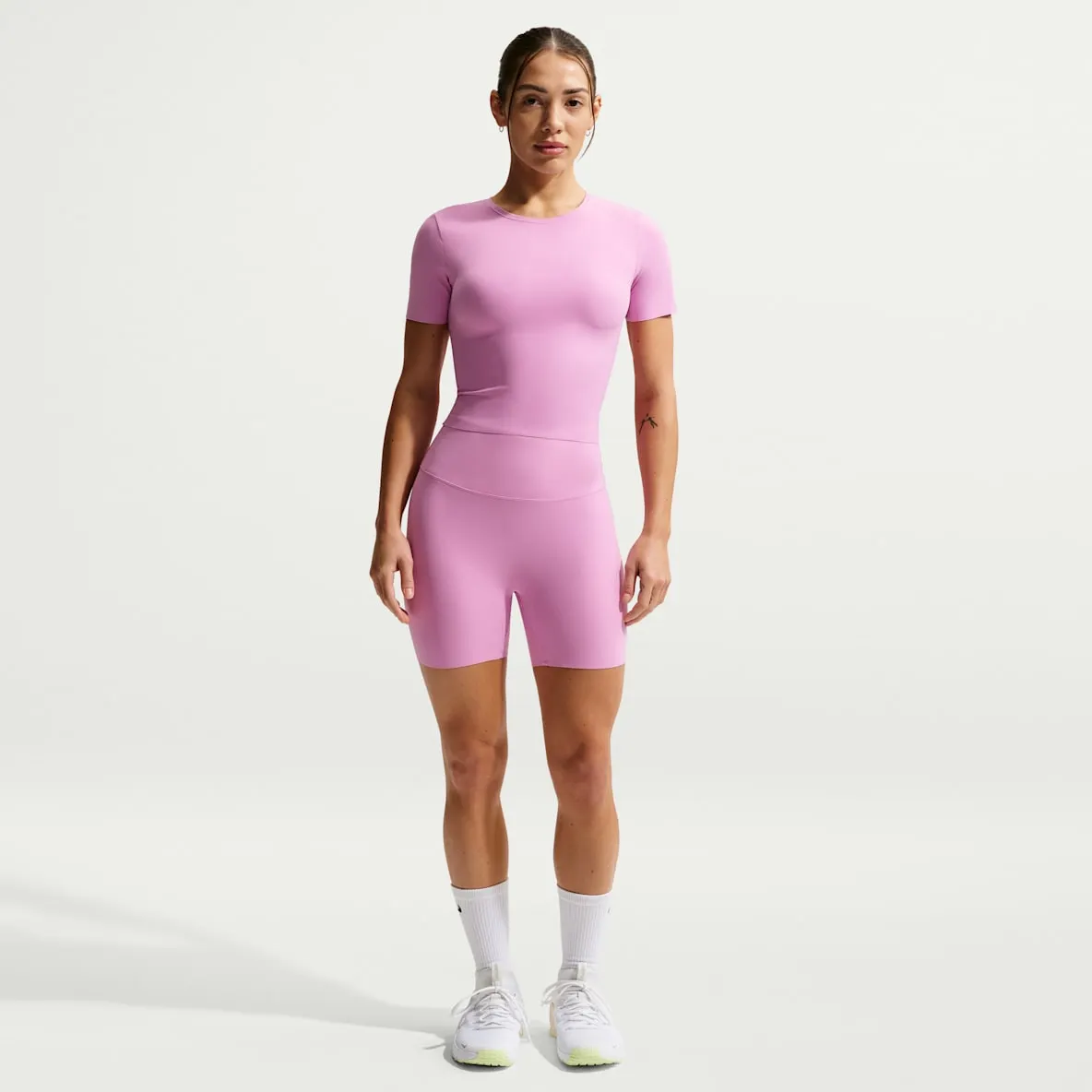 Sykkelshorts med høyt liv til dame (13 cm)