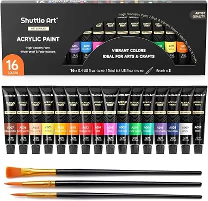 Shuttle Art Acrylic Paint Set, 16 x12ml Tubes Artist Quality Non Toxic Rich Pigments Colors Great for Kids Adults Professional Painting on Canvas Wood Clay Fabric Ceramic Crafts Shuttle Art Acrylic Paint Set, 16 x12ml Tubes Artist Quality No…