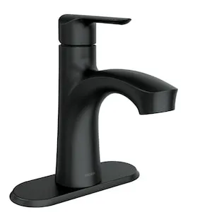 MOEN Findlay Single Handle 4-inch Centerset/Single Hole Bathroom Sink Faucet/Tap with Deckplate in Matte Black (Valve Included)