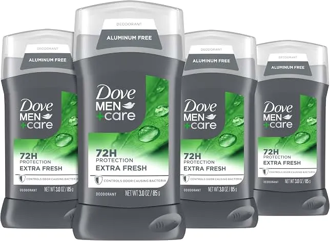 Dove Men+Care Deodorant Stick for Men 4 Count Extra Fresh Aluminum Free 72-Hour Odor Protection Mens Deodorant with 1/4 Moisturizing Cream 3 oz