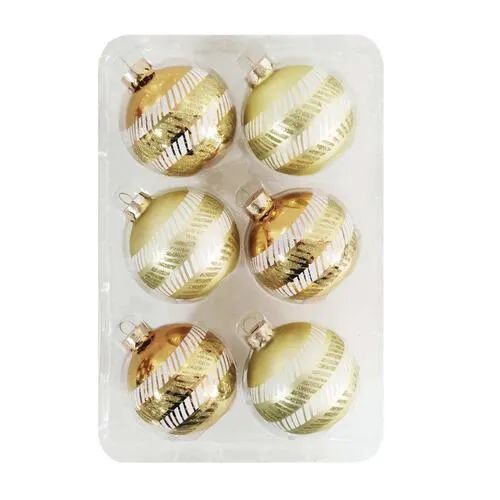 2.5" Brown & Gold Stripes Ornaments - 6 Pack