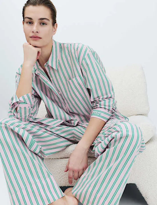 Pure Cotton Poplin Striped Pyjama Set