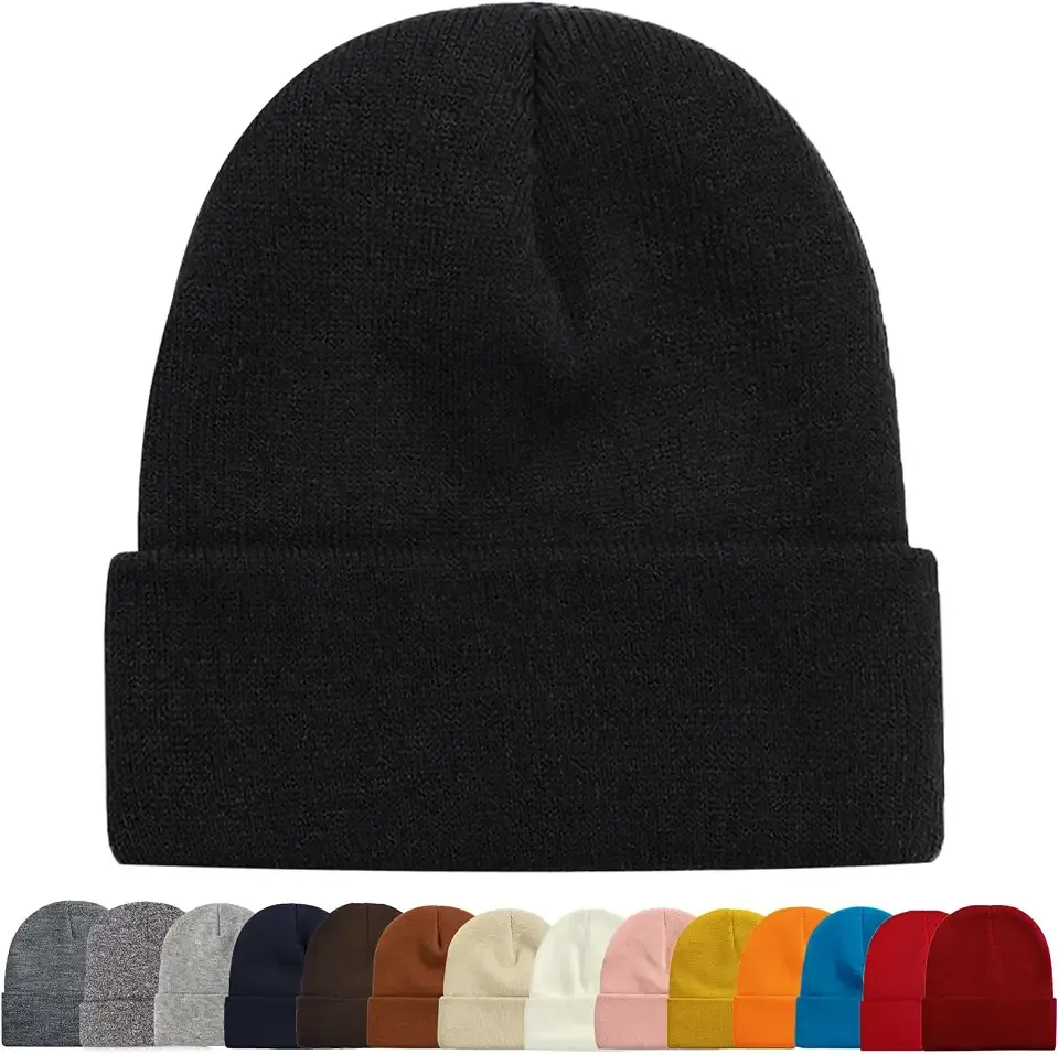 1&2 Packs Beanie for Men Women Men's Beanie Hat Acrylic Knit Cuff Beanie Cap Slouchy Knit Skull Cap Warm Winter hat