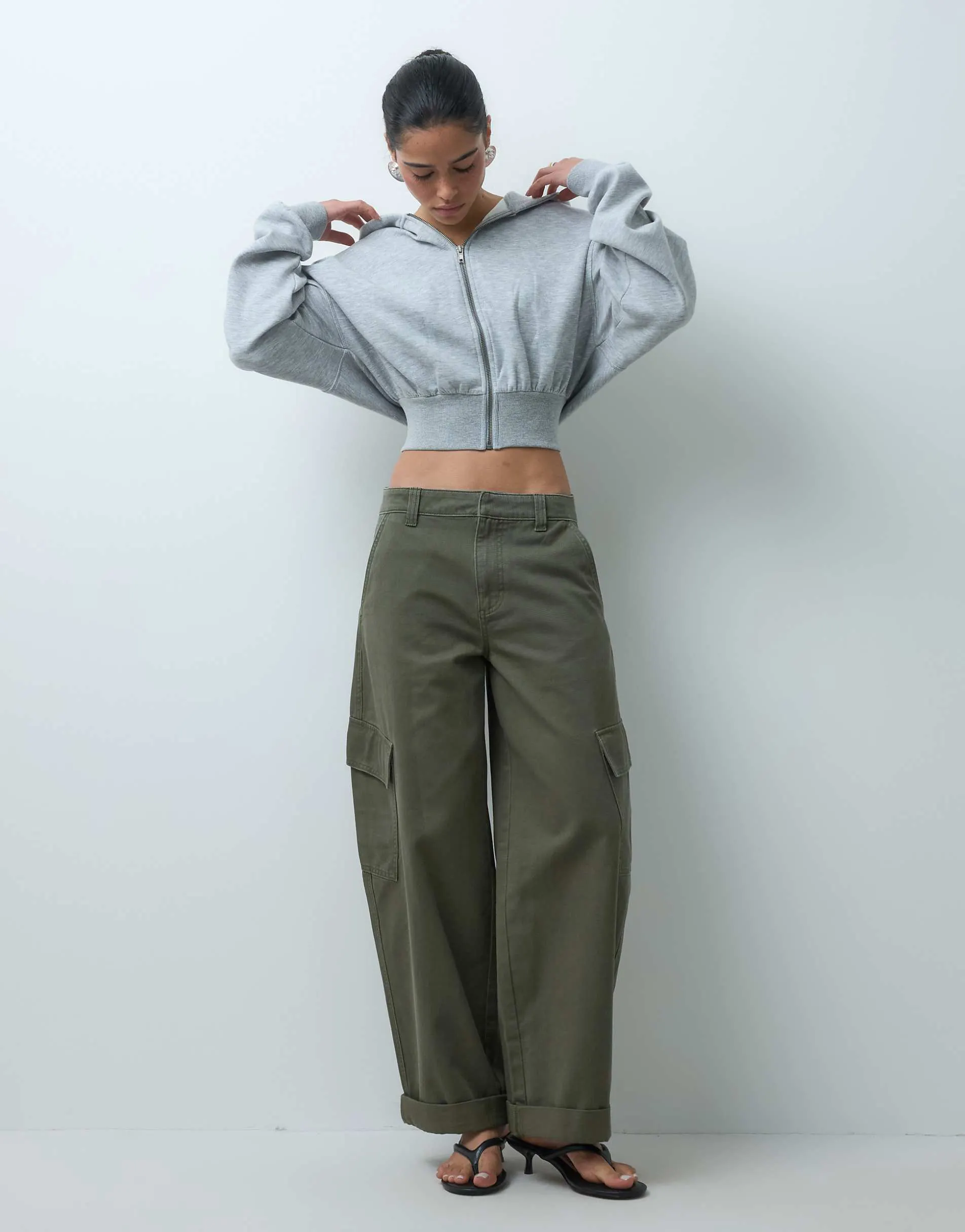 ASOS DESIGN rolled hem cargo trouser with pocket detail in washed khaki
