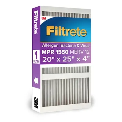 20 x 25 x 4 MERV 12 1550 MPR Allergen, Bacteria and Virus Electrostatic Pleated Air Filter