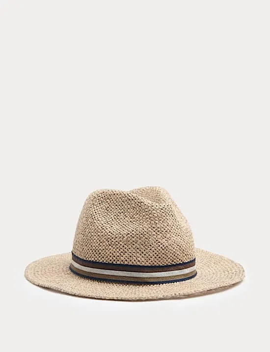 Striped Band Broad Brim Hat