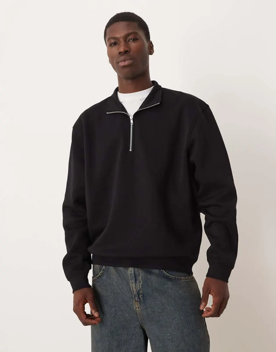 ASOS DESIGN essentials relaxed fit quarter zip sweatshirt in black