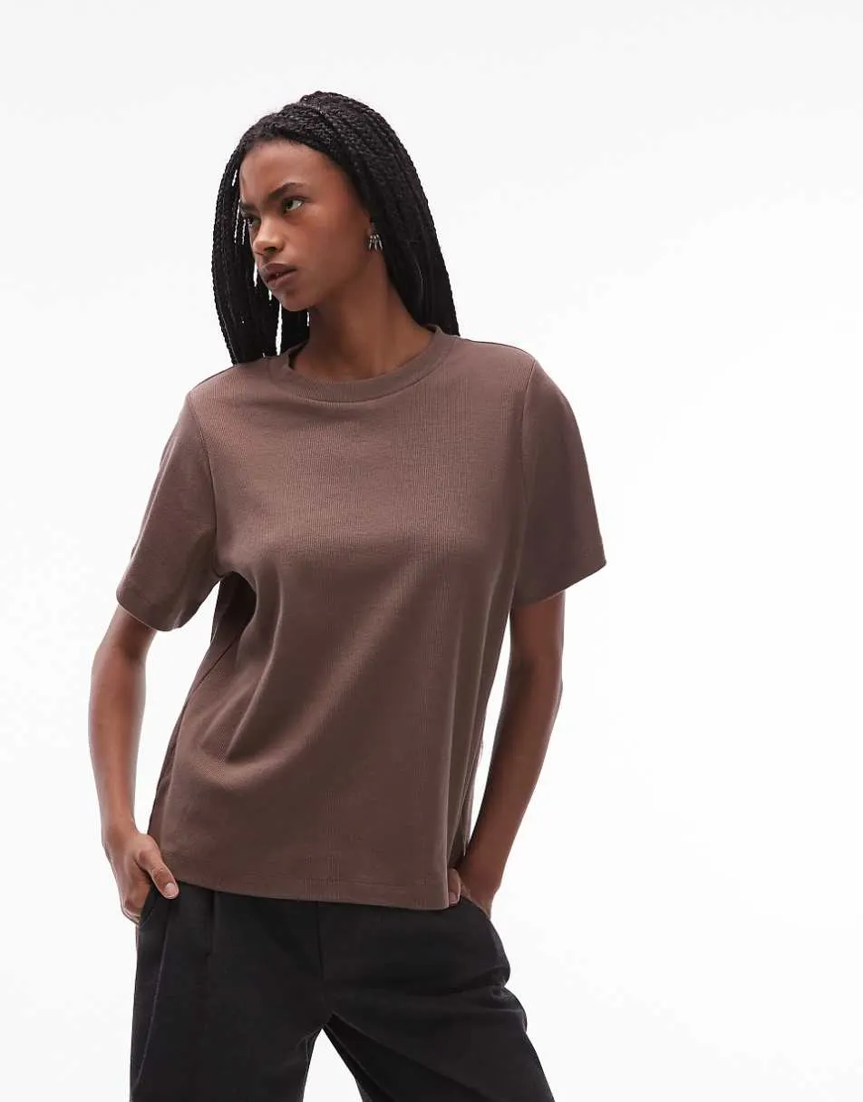 ASOS DESIGN oversized tee with shoulder pads in chocolate