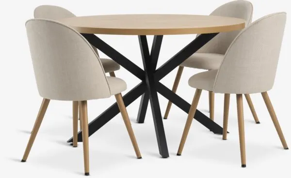 NORTOFT + THORUP NORTOFT Ø120 warm eiken + 4 THORUP beige/naturel eiken