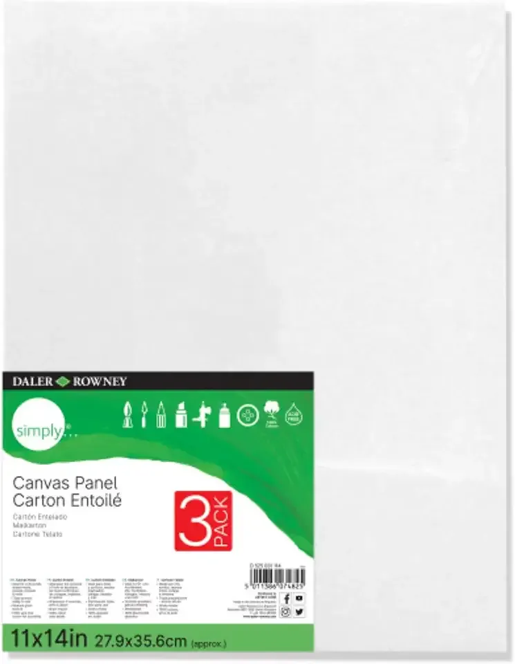 Daler-Rowney Simply Canvas Panel, 11x14 inches, 3 Pack - Artist Canvas for Oil, Acrylic, Pouring & Mixed Media - 100% Cotton, Triple Primed,White
