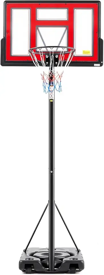 Sweetcrispy Portable Basketball Hoop Outdoor, Adjustable Height, Shatterproof Backboard/Shock Absorbent Rim, Fillable Base, 2 Wheels for Backyard/Driveway