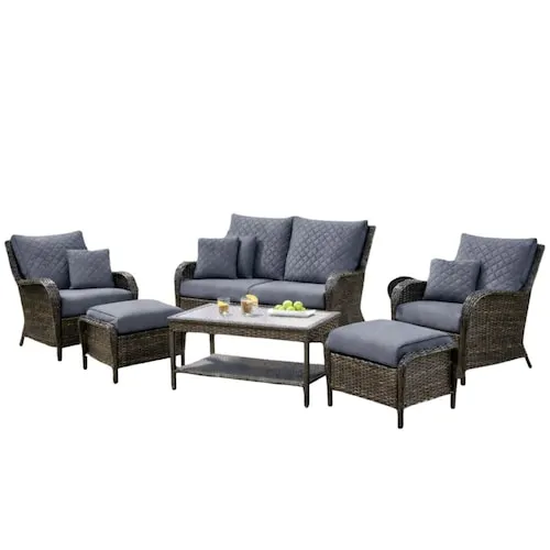 Jordan 6PC All-Weather Wicker Patio Conversation Set - Oak Grey