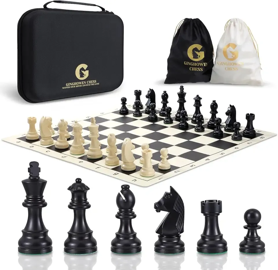 Chess Set - 20" Silicone Chess Board Set, 3.86" King Height Weighted Pieces with 2 Extra Queens, Foldable Chessboard Portable Travel Tournament Chess with Carrying Storage Bag