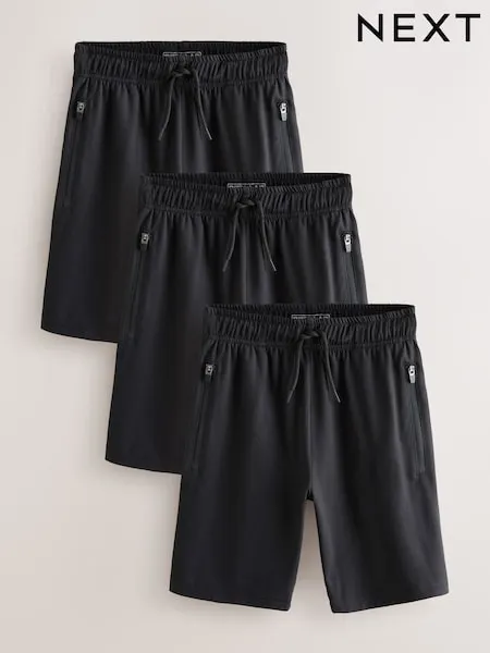 Black Light Weight Sports Shorts 3 Pack (3-16yrs)