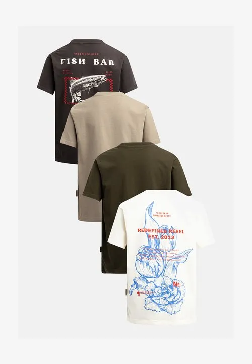 TEZANE MULTIPACK TEE 4 PACK - T-shirts med print - snow white/vintage khaki/kambaba/pirate black