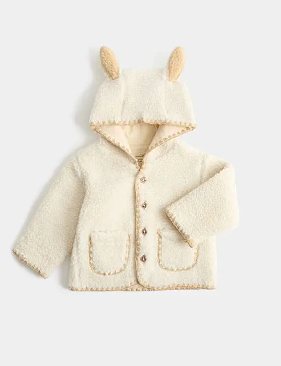 Jacke aus Teddy-Fleece mit Ohren (0–12 Monate)