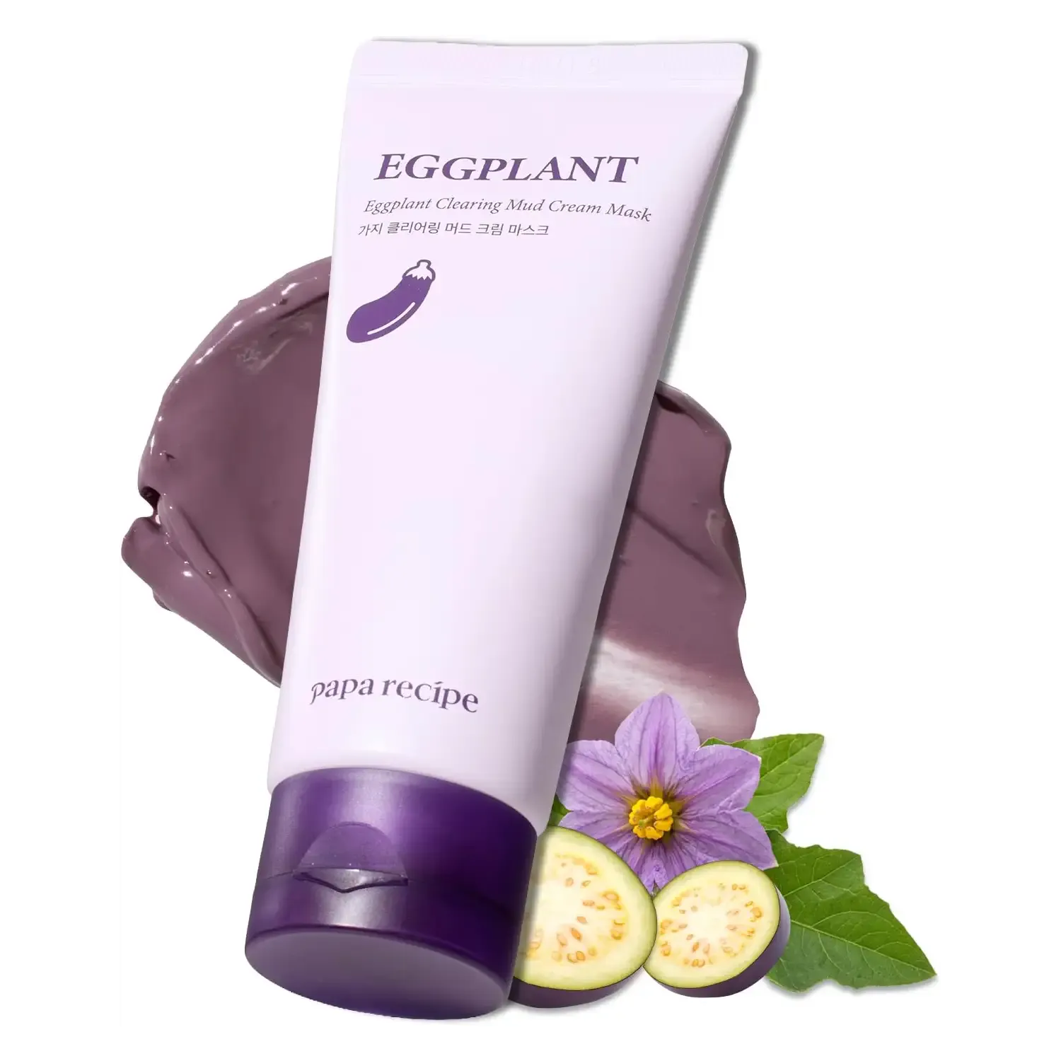 Papa Recipe Eggplant Mud Cream Mask, Clay Mask for Oily Skin & Pore Care | kaolin & bentonite clay, oil-absorbing wash-off mask, hydration, gentle exfoliation, korean skincare, 3.38 fl. oz. (100ml)