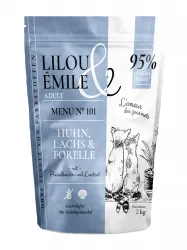 Lilou & Émile mit Lachs, Forelle und Huhn für Katzen 2 kg