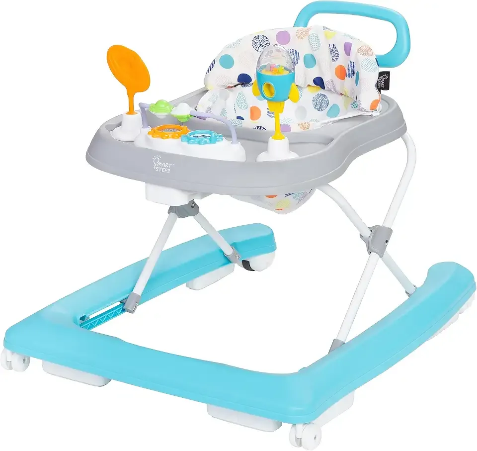 Smart Steps Trend Plus 2-in-1 Activity Walker with Deluxe Removable Toys, Walk-Behind Bar, Adjustable Height and Flat Fold Frame for Storage, Ages 6 Months +, Orbits White