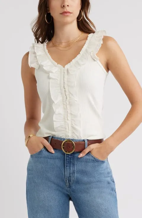 Ruffle Trim Cotton Blend Tank