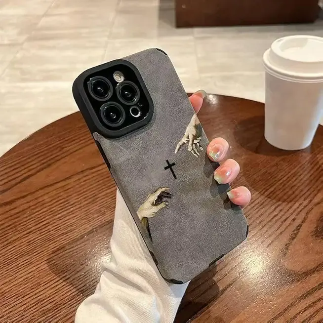 God's Hand Pattern Phone case Suitable for iPhone 17 Pro Max Anti Drop Phone case,Heavy Duty Bumper, Gray