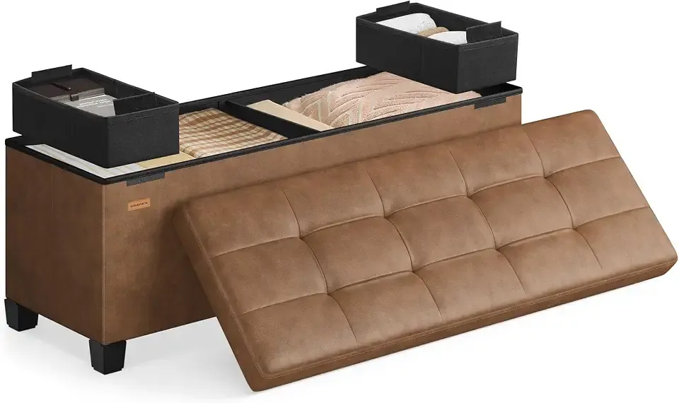 Storage Ottoman, Storage Bench with Legs, 15 x 43.3 x 15.7 Inches, Ottoman Bench, 30 Gal. (112 L), Synthetic Leather, for Living Room, Entryway, Coffee Brown ULSF0514K03
