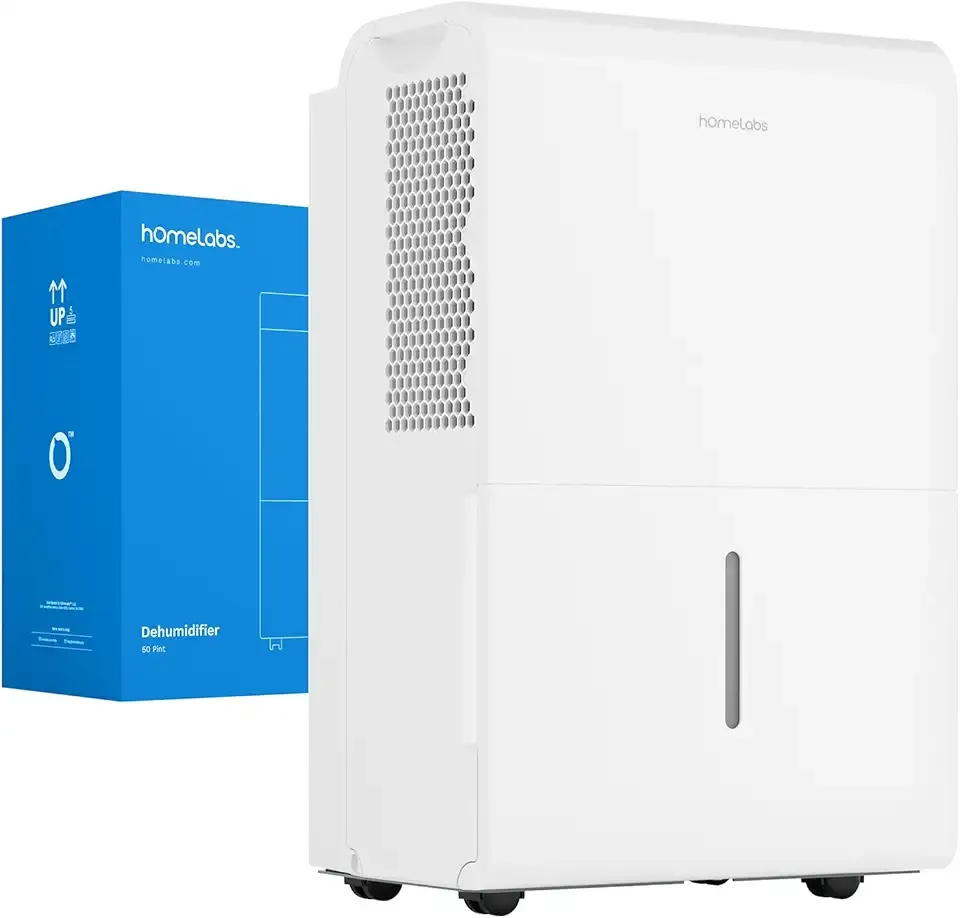 hOmeLabs Dehumidifier for Home, Office, Basements with Powerful Moisture Removal, Humidity Control, Auto Shut-off, Quiet Operation - 7,000 Sq Ft Wi-Fi (50 Pint MAX 120 Pint at 95°F, 90% RH)