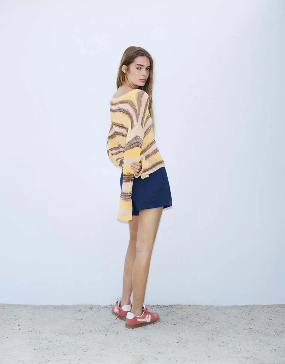 Pull&Bear Space dye cutwork jumper in yellow