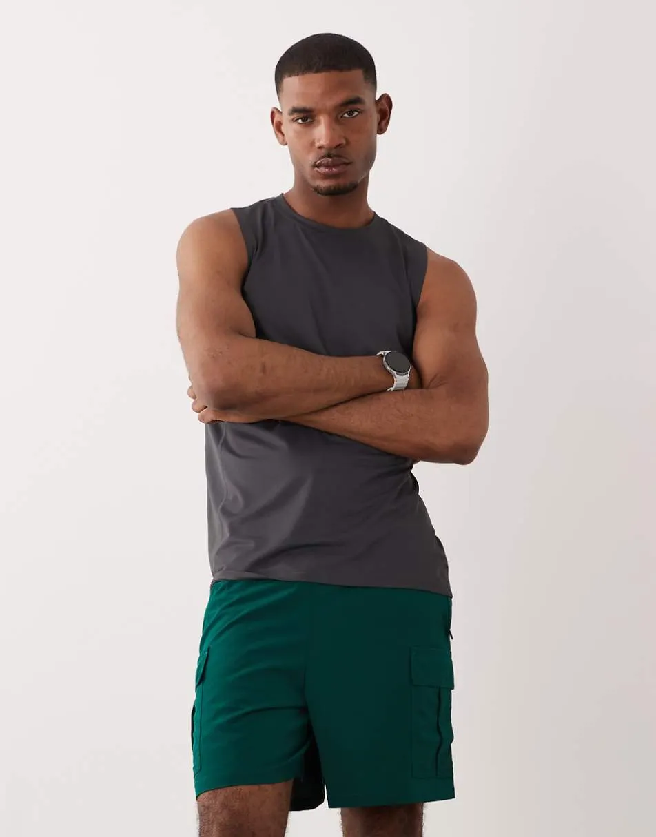 4505 Icon 7 inch quick dry training cargo shorts with zip pockets in bottle green