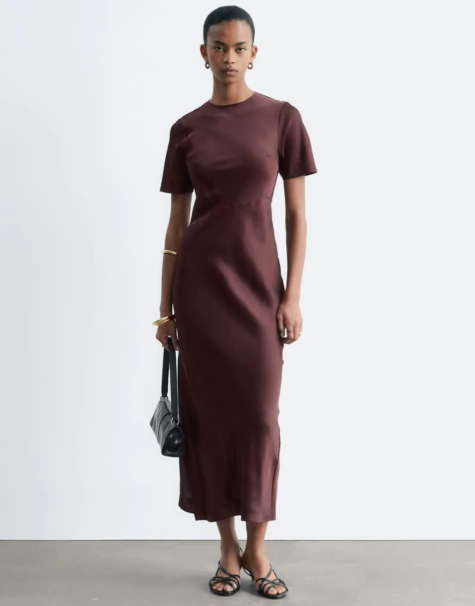 & Other Stories satin maxi dress in chocolate brown