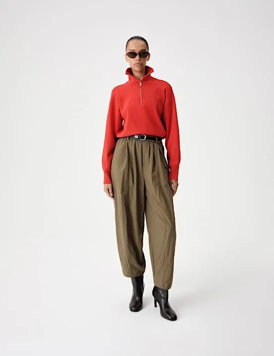 Relaxed Fit Pullover mit halbem Reißverschluss und Tunnelkragen