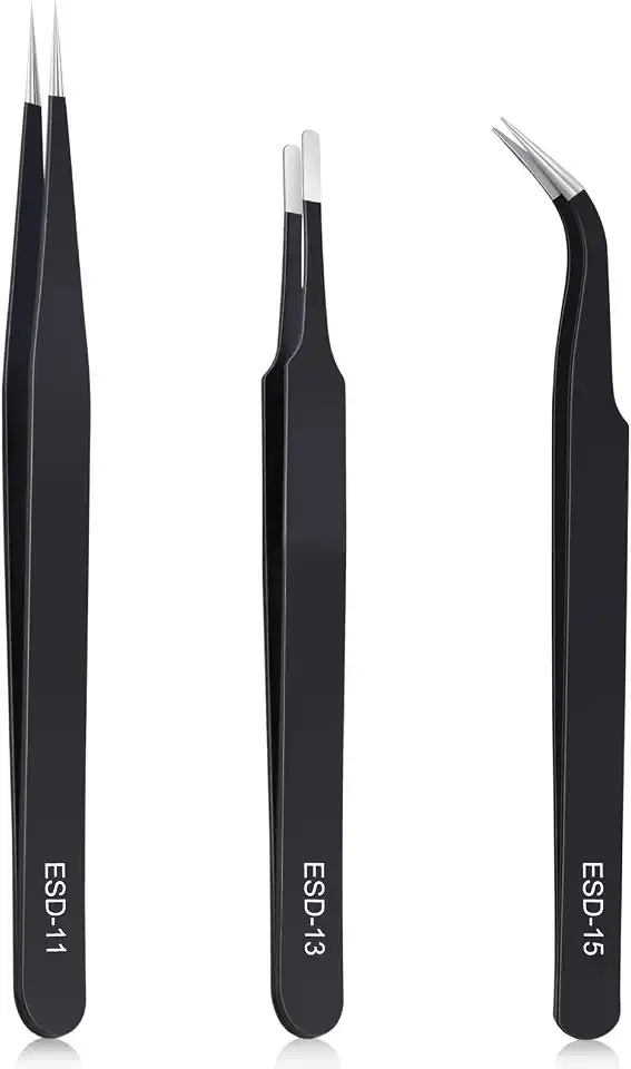 kaverme 3PCS Precision Tweezers Set, Upgraded Anti-Static Stainless Steel of Tweezers, for Electronics, Soldering, Laboratory Work, Jewelry-Making, Model, Craft