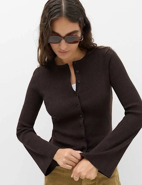 Ribbed Slim Fit Cardigan with Wool