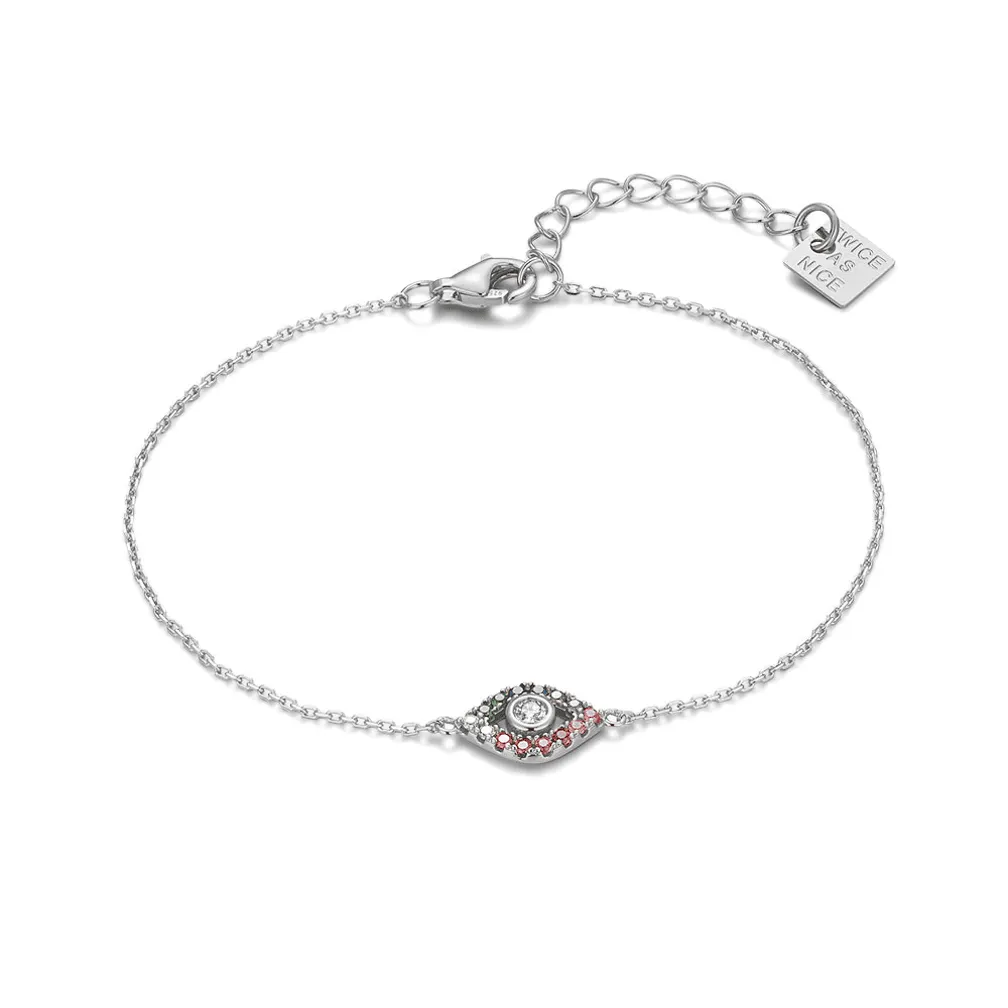 Armband in zilver, oogmotief met kleurrijke stenen