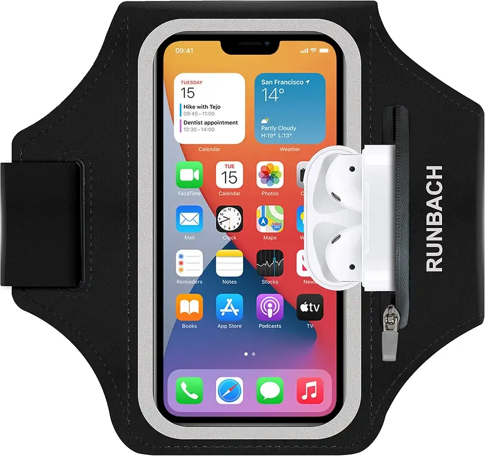 Armband for iPhone 17 Pro Max/16 Pro Max/16 Plus/15 Pro Max/15 Plus/iPhone 14,13,12,11 Pro Max/XS Max,Water Resistant Sport Armband with Zipper Slot for Airpods and Keys (Black)