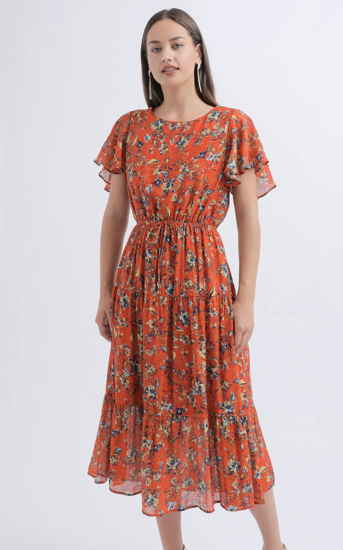 Voile Flutter Tier Midi Dress
