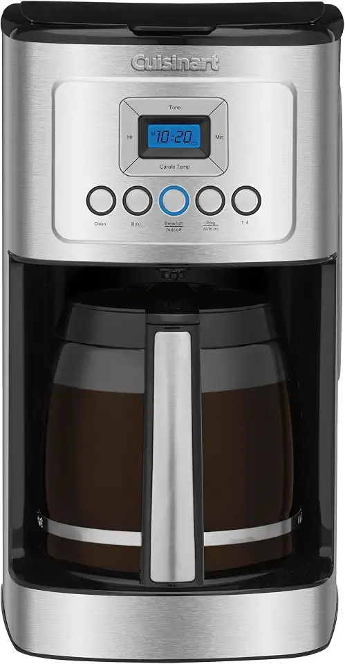 Coffee Maker, Programmable, Stainless Steel, 14-Cup Glass Carafe | DCC-3200NAS, PerfecTemp coffee machine with 1-4 cup settings, strength control, auto-off & a reusable gold tone filter