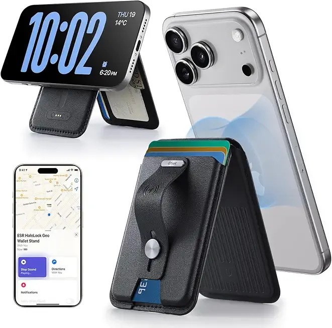 ESR Geo for Magsafe Wallet with Full Find My Functionality,5 Card-Holder, RFID Blocking, Magnetic Wallet for iPhone 17/16/15/14/13/12 Series, with Adjustable Stand, Black