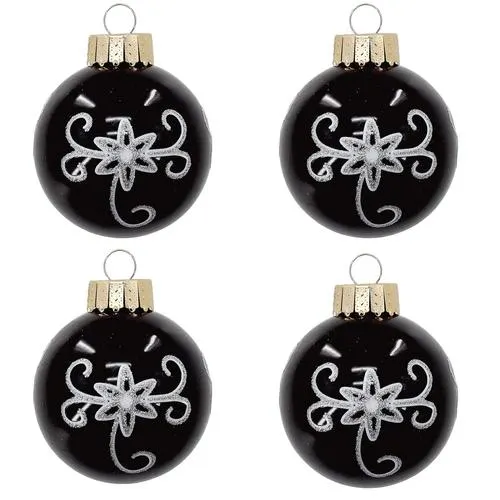 Enchanted Forest® 2.75" Black with White Glitter Stars Glass Ornaments - 4 Pack