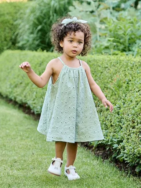 Robe broderie anglaise accessoire assorti - vert sauge