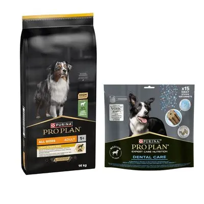 PURINA PRO PLAN 12 / 14 kg + friandises Dental Care 345 g ou 426 g offertes !